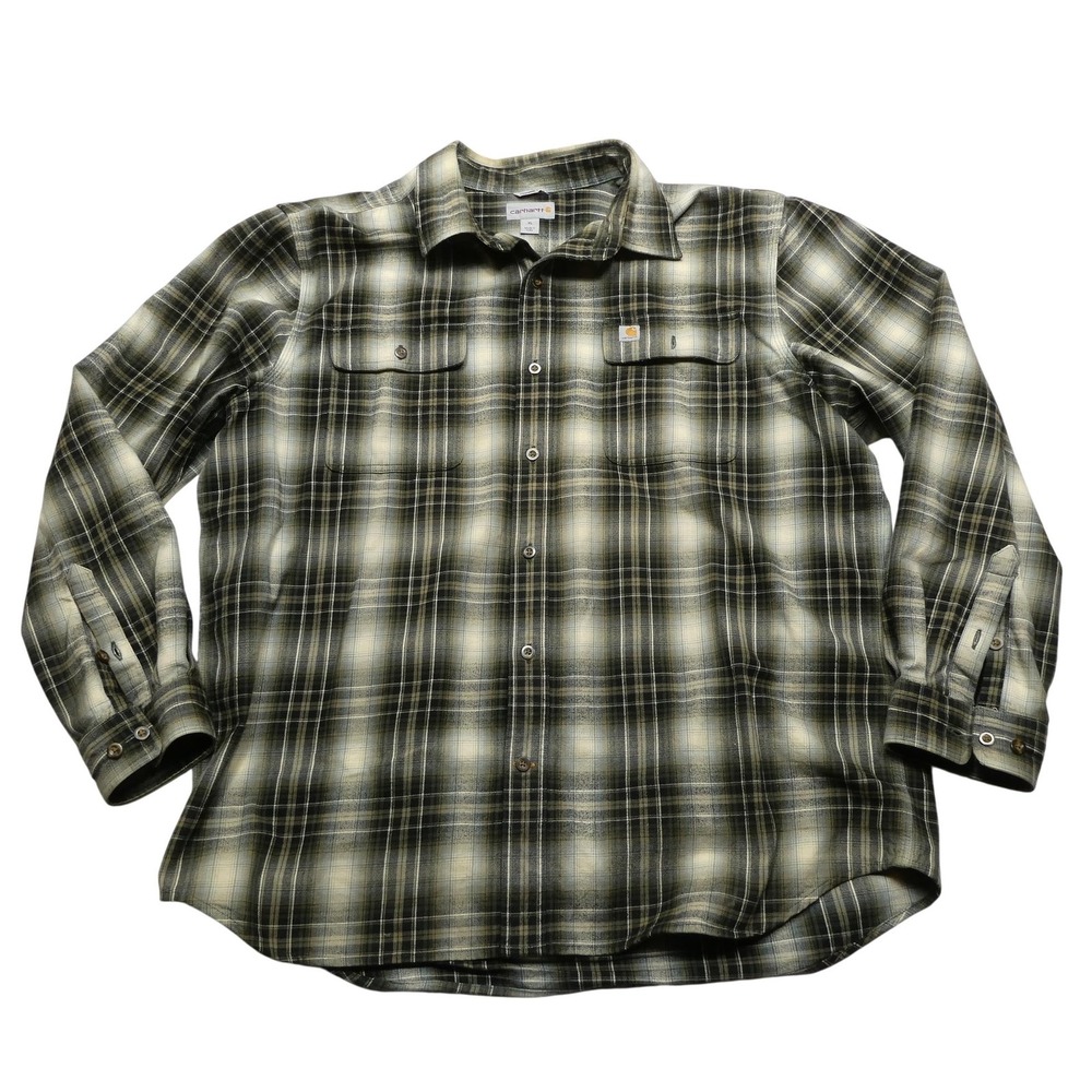 Carhartt Shirt Mens XL Green Plaid Flannel‎ Long Sleeve Button Front Workwear